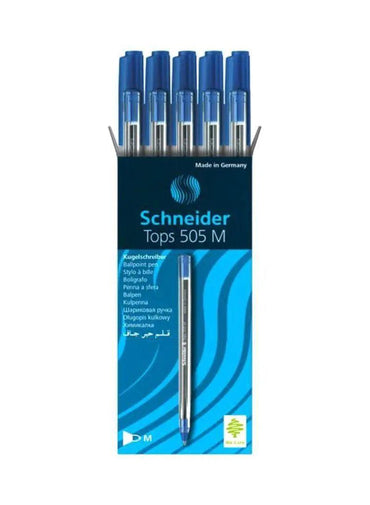 Schneider Stick Pen M TOPS 505 - Blue 10 Pieces The Stationers